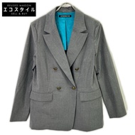 Vivienne Tam 15275956 灰色人造絲混紡熱帶風情兩穿西裝外套/雙排扣修身西裝外套 38碼 [二手]