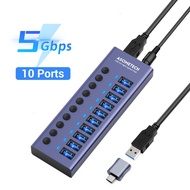 TOPZERO 7/10พอร์ต USB 3.0 Hub USB Hub 3.0 Multi USB Splitter 5Gbps ความเร็ว + 60W (12V/5A) อะแดปเตอร