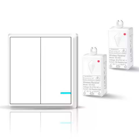 2 Gang Remote Wall Switch Wireless Light Switch with Mini Receiver Push Button Transmitter up to 600