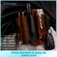 【COD&amp;Ready Stock】Multitool Leather Sheath EDC Pocket Organizer สำหรับเข็มขัดผู้ชายพร้อมพวงกุญแจสำหรับเข็มขัดและไฟฉาย Sheath Multitool Pouch