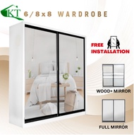 FREE INSTALL KT furniture: Almari Baju Wardrobe Sliding Door Anti-Jump Cabinet Clothes 8ft x 8ft / 6