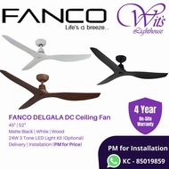 ★4 Year Warranty★ Ceiling Fan - FANCO DELGALA, DC Motor, 3 Tone LED Light Kit and Remote Control (Black / White / Wood)