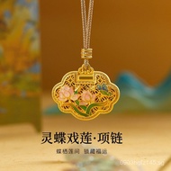 Enamel New Chinese Style Sweater Chain Lotus Ruyi Lock Ancient Method Cold999Hollow Women's Silver B