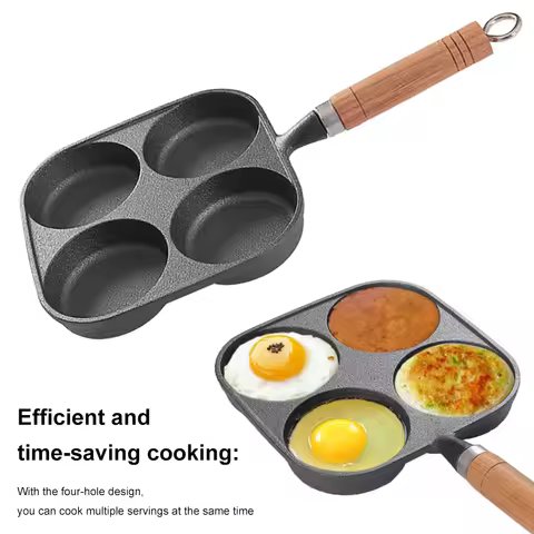 4 Hole Omelet Pan Egg Frying Pan Nonstick Fried Egg Pan Granite Coating Pancake Pan for Gas Stove an