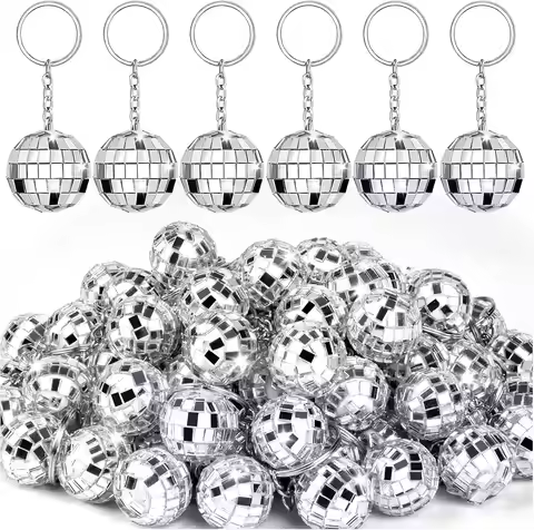 25Pcs Disco Ball Keychain, Disco Ball Keychains Bulk, Mini Silver Disco Ball Key Chain Party Favors 