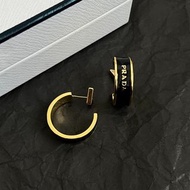 Prada outlet黑色金邊耳環