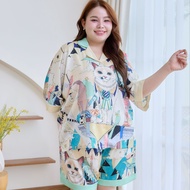 ชุดนอน Muslin Pajamas Silk Satin รุ่น Lunar Cat (W2170 V2170) | ชุดนอนชุดเที่ยวชุดนอนผู้หญิง