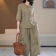 High-End Casual Fashion Set - Women's Jewel-Accented Loose Shirt & Wide-Leg Pants