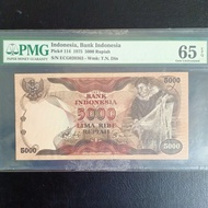 uang kuno penjala ikan 5000 rupiah tahun 1975 pmg 65epq