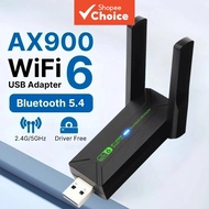 900Mbps WiFi 6 USB 2.4/5GHz Adapter 2-in-1 Bluetooth 5.4 with Antenna USB Dongle Receiver Driver-Fre