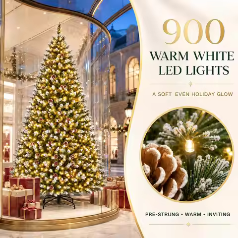 9 ft Christmas Tree, Christmas Decorations with 900 Lights, Pre-lit Artificial Christmas Tree with 1