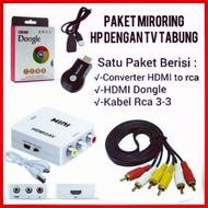 ( Bonus Kabel RCA ) PAKET LENGKAP HDMI KE TV TABUNG HDMI TO AV + Dongle + Kabel RCA Paket Dongle HP