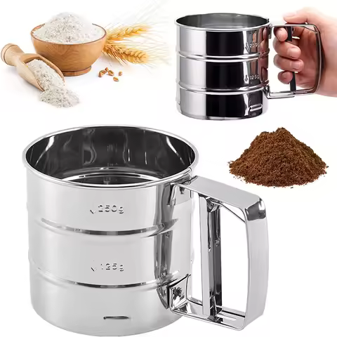 Stainless Steel Flour Sifter Cup Manual Shaker Sieve Cup For Baking Coffee One Hand Press Flour Sift