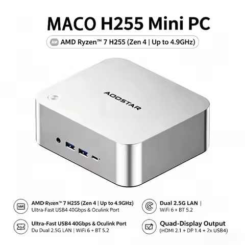 MACO Mini PC AMD Ryzen 7 H255 Pro 8 Core 16 Thread OCuLink Dual USB4 Gaming Desktop Computer DDR5 Wi