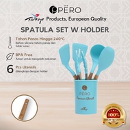 Pero Spatula Silicone Tahan Panas Set of 6 / Spatula SIlicone Set dengan Holder