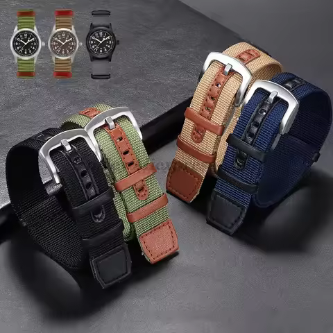 20mm 22mm Canvas Nylon Patch Leather Strap for Rolex Watch for Hamilton Khaki Field Bracelet Smart W