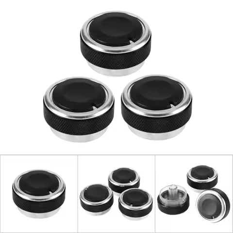 Rotary Switch 3Pcs Black Car AC Knob Engine Start Button Outer Covering Replacement