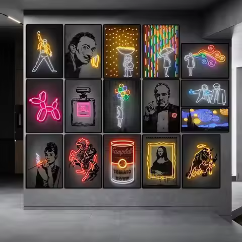 Neon Art Godfather Hepburn Mona Lisa Alec Poster Canvas Painting Nordic Wall Art Picture For Living