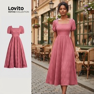 (Fashion_3) (Lovito Refine) Elegant Dress Zipper Textur Good Texture Rose Red Dress for Women LR12L0