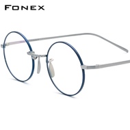 FONEX แว่นตาแว่นสายตาสั้นทรงกลมสไตล์วินเทจสำหรับผู้ชายกรอบแว่นตาไททาเนียม F85718แว่นกันแดดสไตล์เรโทรไททันแบบใหม่