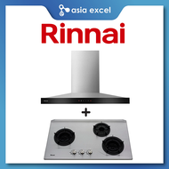 RINNAI RH-C2859-SSW 90CM CHIMNEY HOOD + RINNAI RB-3SI (RB3SI) 3 BURNER INNER FLAME STAINLESS STEEL GAS HOB