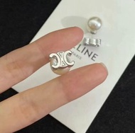 Celine 經典Logo造型 珍珠 耳環 女款 銀色766(貨號：qfwvtb)