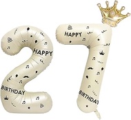 40 Inch White Foil Balloon Number 27,Crown 27th Birthday Party Decorative Balloons,Number Large Numb