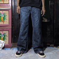 Celana Panjang Longpants Jeans Gnome Baggy Flare Blue Washed Fading