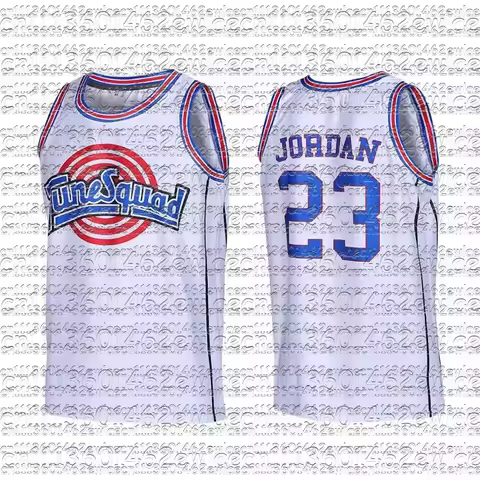 Family Matching Tune Squad Jordan 23 Basketball Jersey Movie Print Sleeveless Crewneck Mesh Loose Fi