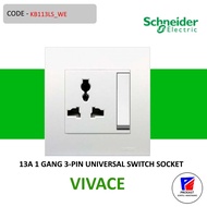 SCHNEIDER Electric Vivace 13A 250V 1 Gang 3-Pin Large Dolly Switched Universal Socket - KB113LS_WE