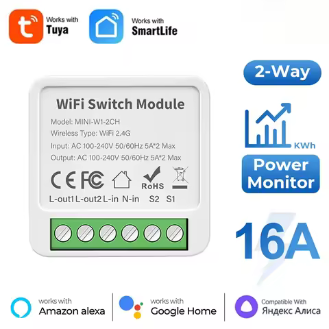 16A Tuya WiFi Mini Smart DIY Switch 2 Way Control Smart Life Relay Automation Breaker Works With Ale