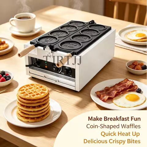 Electric Waffle 8Pcs Coin Cheese Mini Waffle Mold Baking Machine Commercial Coin Shape Chicken Waffl