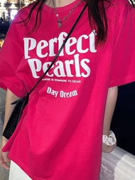 Dream clothes🎃พร้อมส่งจากกทม🥕เสื้อยืดแฟชั่น เสื้อยืดผญสวยๆ✨เสื้อ oversize เกาหลี เสื้อยืดพิมพ์ลายตัวอักษรสีแดงกุหลาบ