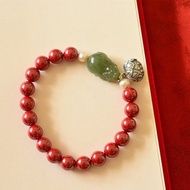 天然原礦朱砂. 帝王砂 和田玉貔貅珍珠設計單圈手串
