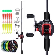FRRTC Fishing Rod Set Baitcasting Casting Rod Joran Pancing Set Fishing Reels 2 Section Fishing Rod