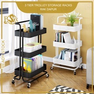 DRG 3 Tier Multi-functional Metal Trolley PP Tray Storage Rack Office Shelves Book Shelving Toys Sto