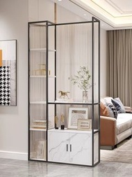 _輕奢鐵藝玄關櫃客廳隔斷牆置物架北歐簡約辦公室入戶玻璃屏風遮擋