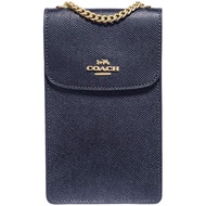 COACH - 素面皮革斜背手機包 (深藍)