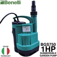 BENELLI Italy BGS750 Submersible 1 HP Garden Pump for Dirty Water 100% Pure Copper