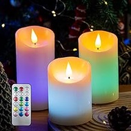 Flameless Candles with Remote Timer - Battery Operated Candles with 10-Key Remote, Moving Flame, Adj