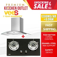 VEES 1200 m3/h DH-01TG Cooker Hood + 4.0kW DGH-732G Triple Ring Burners Tempered Glass Gas Hob Cooke