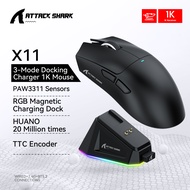 ATTACK SHARK X11 Gaming Mouse, magnetic charging dock, PixArt PAW3311 sensor, Bluetooth/2.4G wireles