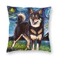 「FAZOZO Home Textile Store」 สีดำและสีแทน Shiba Inu คืนปลอกหมอนอิงภาพวาดสีน้ำมันสุนัขที่มีสีสันนุ่มนอ