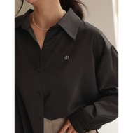 AIR SPACE Basic Long Sleeve Button Up Straight Blouse With AIR SPACE Logo Embroidered