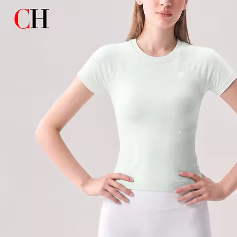 CH Women Short Sleeve Workout Top Yoga Shirt Slim Fit Fitness Gym Activewear Pilates Running Sportsw