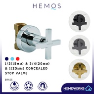 HEMOS 1/2 15MM & 3/4 20MM & 1' 25MM BRASS BATHROOM FAUCET FULL TURN CONCEALED STOP VALVE COCK