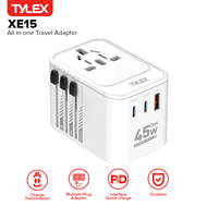 TYLEX XE15 Universal Power Adapter International All in One Worldwide Plug Fast Charger 45W Charge P