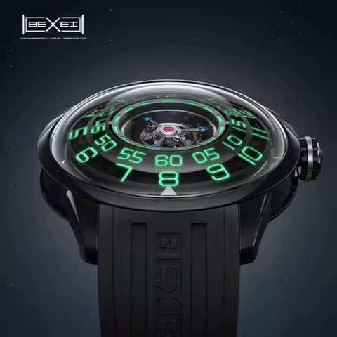 BEXEI Center Tourbillon Watch for Men Manual Mechanical Movement Sapphire Luxury Wristwatch Waterpro