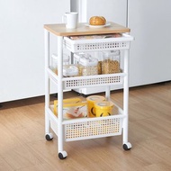 日本天馬 移動式木質頂板寬型三層收納架(附抽屜)