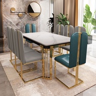 HY/🏮Italian-Style Light Luxury Dining Table Marble Stone Plate Rectangular Nordic Dining Tables and Chairs Set Iron Simp